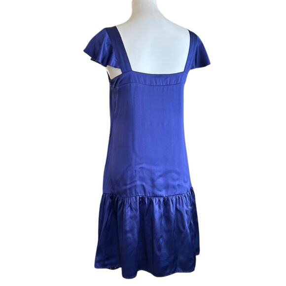 Vintage Y2K Jenny Han Silk Dress – Cobalt Blue Flutter Sleeve Mini – Size M - Picture 3 of 8
